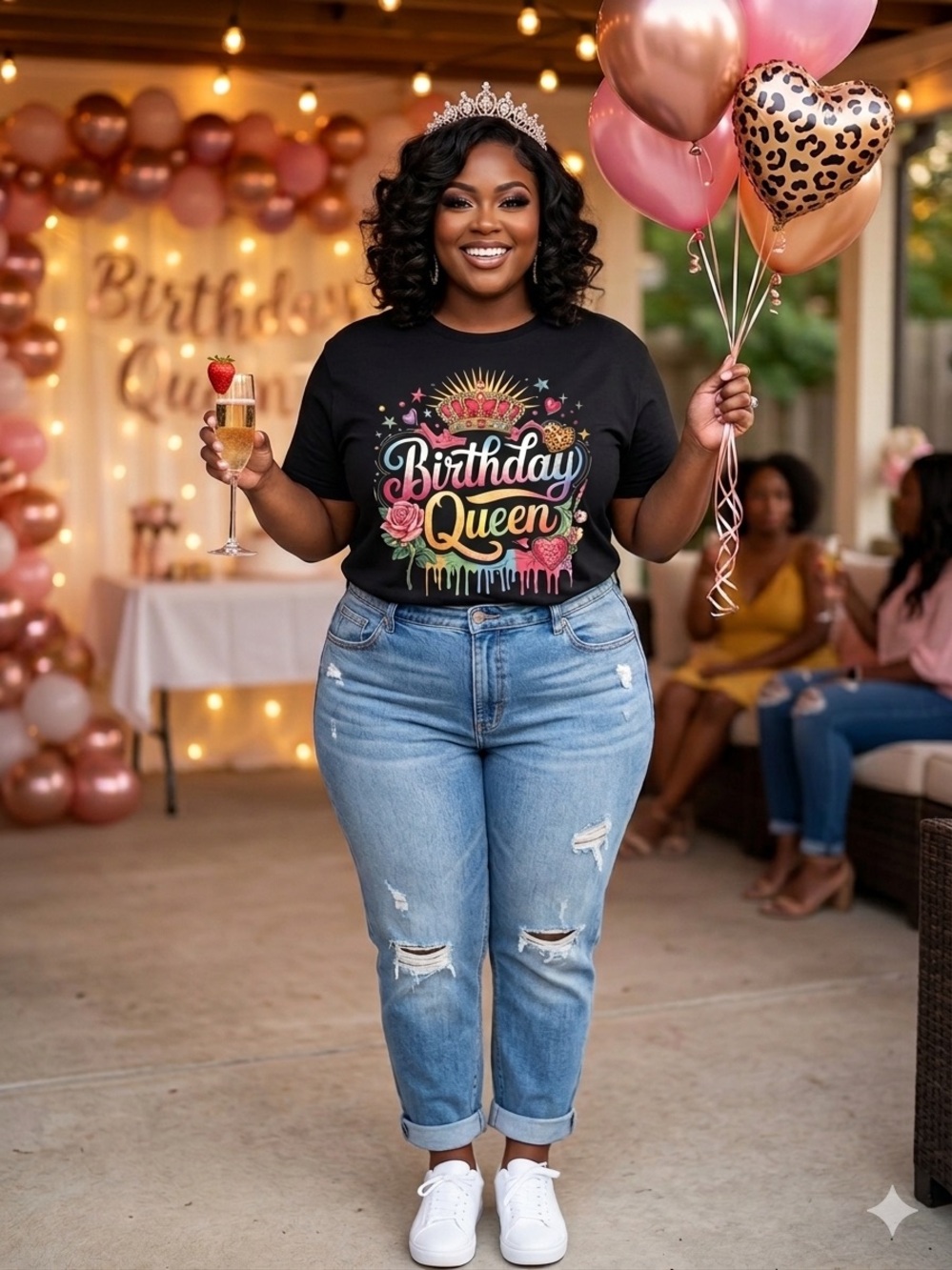 Women's 2X Black "Birthday Queen" Graphic Tee | Custom DTF Transfer
